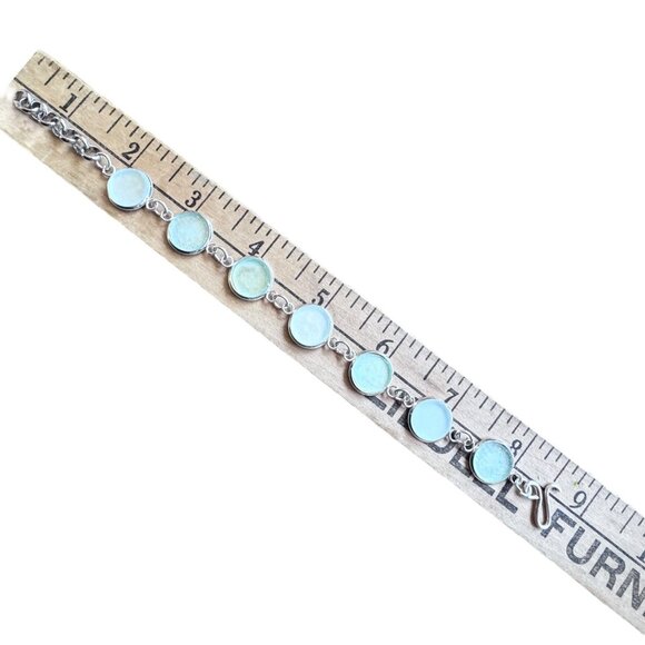 Sea Glass & Silver Plated Cabochon Bracelet - Picture 7 of 11